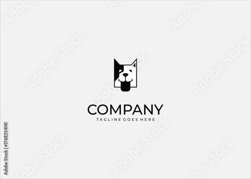 Stylized Dog Head Mascot Vector Logo Black and White for Pet Shop Grooming Animal Care Security Service or Modern Friendly Canine Brand