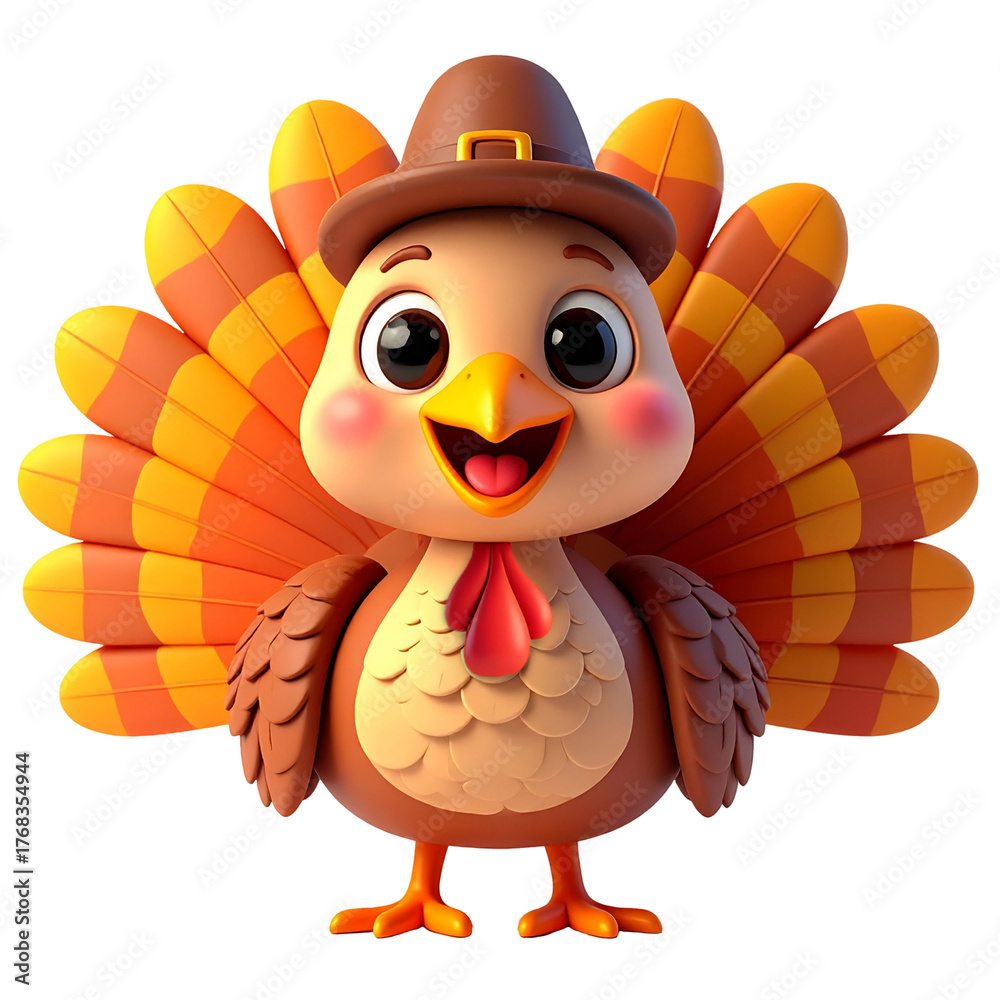 Fototapeta premium 3D Cute Thanksgiving Turkey Cartoon Smile