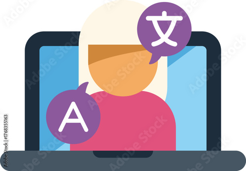 Young woman is learning a foreign language online using a language learning app or software on her laptop