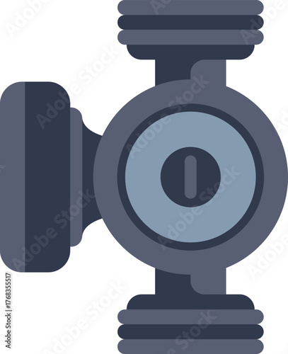 Plumbing system component with circular body and two flanges, representing a water pump