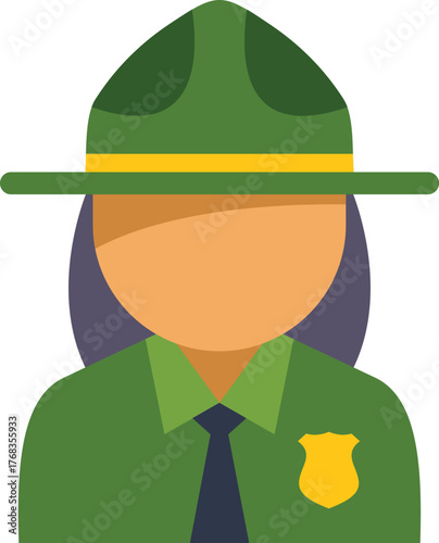 Simple and colorful vector illustration of a female park ranger character wearing a uniform