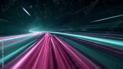 Futuristic Highway with Speeding Light Trails