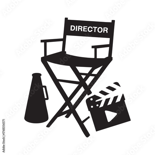 Director Chair with Megaphone and Clapperboard – Film Production Vector Silhouette