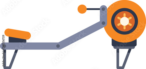 Rowing machine providing high intensity workout at gym, isolated on white background