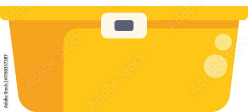 Yellow plastic lunch box keeping food fresh for lunch break