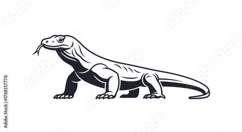 Komodo dragon flat vector graphic. Iconic Indonesian reptile in minimalist monochrome style, perfect for wildlife emblems, nature designs, or national symbols