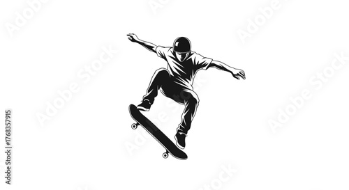 Dynamic vector illustration of a skateboarder mid-air, performing an impressive trick with style and balance, embodying urban youth culture and the spirit of extreme sports