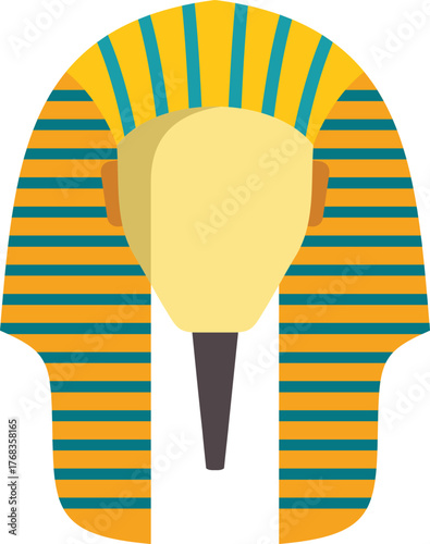 Colorful illustration of the death mask of tutankhamun wearing the nemes headdress