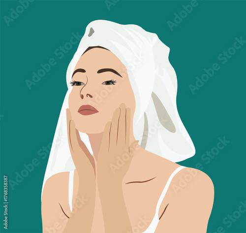 illustration of woman in towel relaxing and enjoying self-care routine vector design on white background