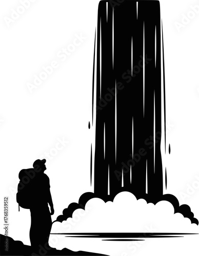 wanderer finds destination majestic waterfall roars, spirit renewed, epic vision