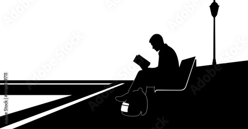 urban escape student finds peace, absorbed in a compelling story