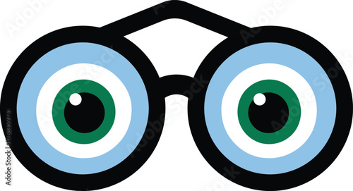 Cartoon Eyes in Glasses Vector Illustration, Quirky and Humorous Design with Blue and Green Irises, Minimal Flat Design Isolated on a Transparent Background.
