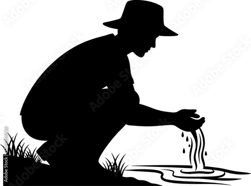 refreshing source lone figure finds pure sustenance in flowing natural water