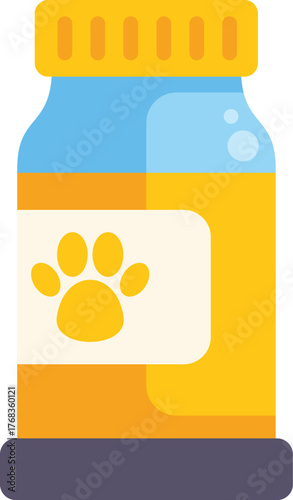 Pet supplements or vitamins in a bottle promoting animal health and well being