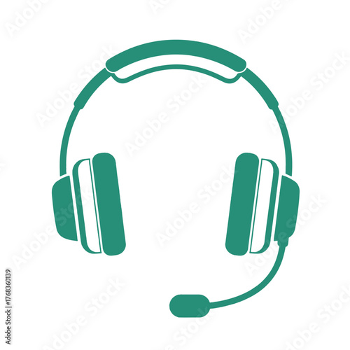 Teal green headset with microphone on white background headphones audio