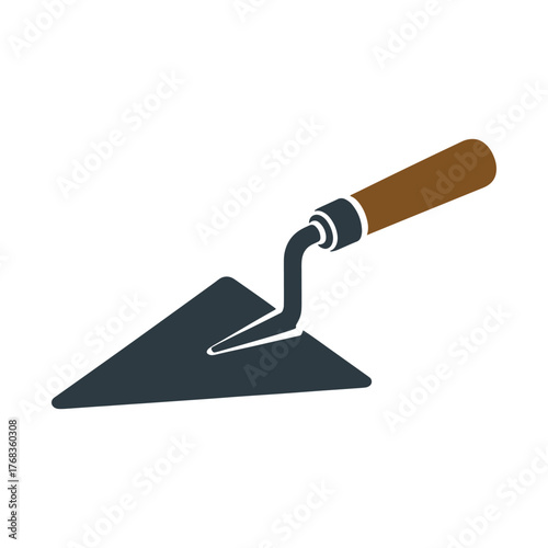 Trowel tool with brown handle and dark grey blade construction building