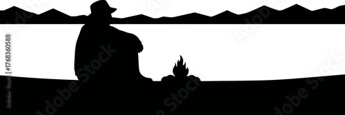 solitary traveler finds peace, fires glow ignites tranquil wilderness thoughts