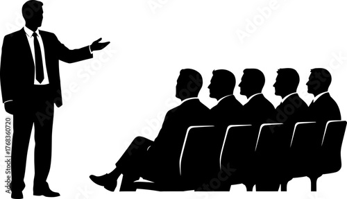 leader presents vision, inspiring group towards strategic goals and collective success