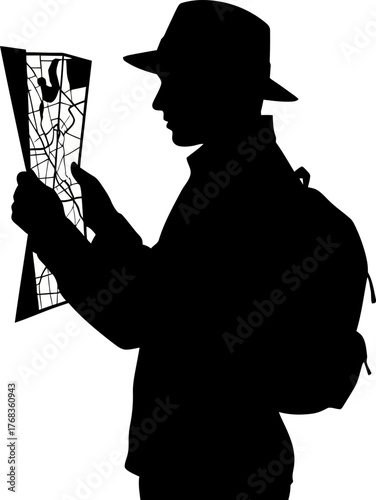 focused wanderer deciphers guide, charting journey, illuminating path, finding purpose