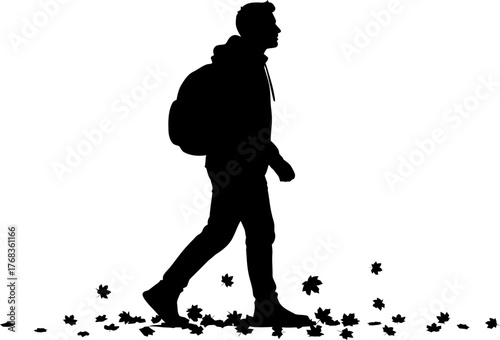 solitary journey begins, autumn leaves whisper tales of change ahead