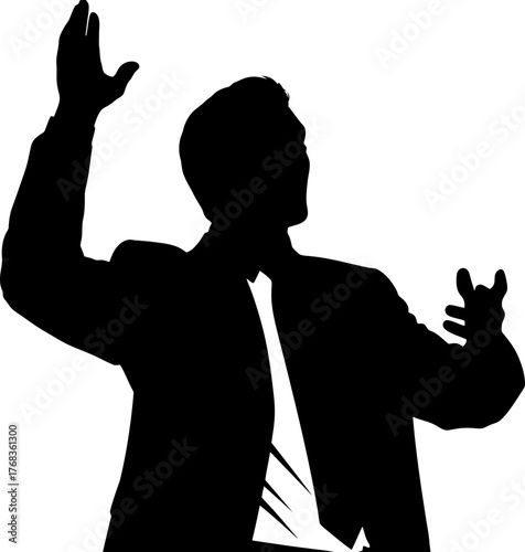 dynamic silhouette expresses passionate conviction, declaring important truth with fervent energy