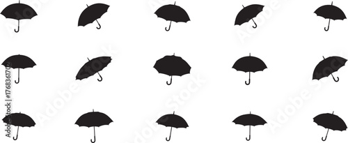 Collection of black simple umbrella icons displayed in a grid format for weather protection and rain day concepts on a plain surface vector