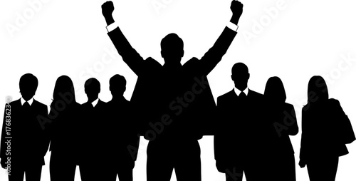 victorious leader uplifts team, embracing shared success and ultimate achievement