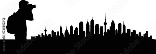 silhouette observes metropolitan expanse, crafting timeless urban stories with discerning vision