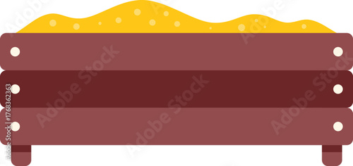 Sandbox with yellow sand, children playground equipment, flat vector illustration isolated on white background