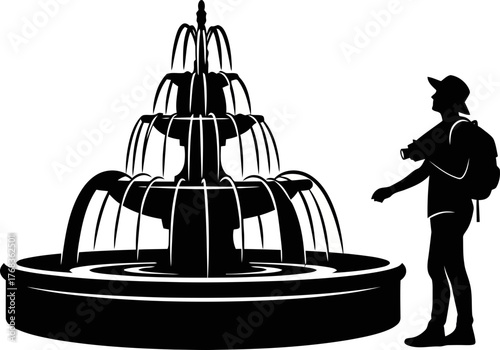 wanderer discovers urban beauty, capturing serene moments at historic fountain