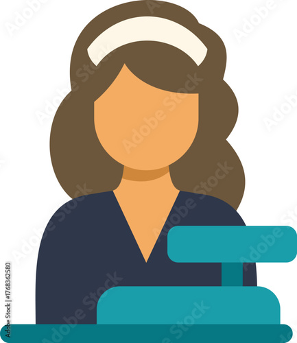 Female cashier operating a cash register, processing transactions in a retail environment