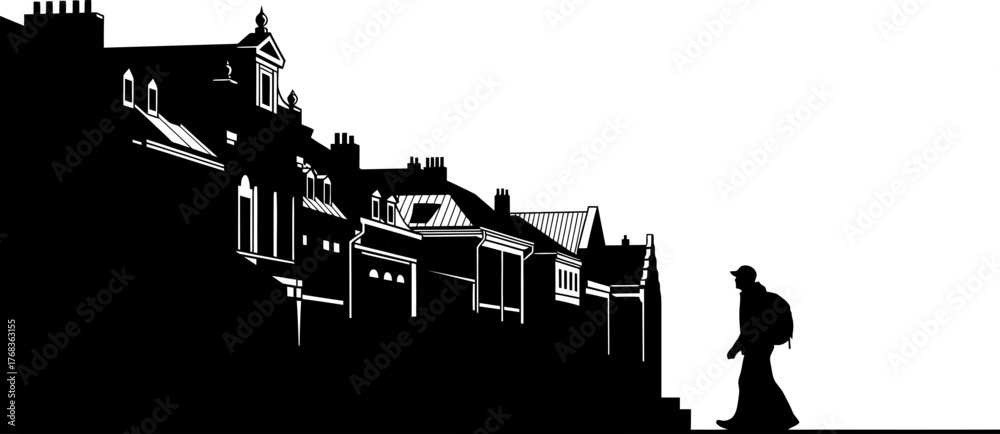 Fototapeta premium urban wanderers solitary path through timeless city streets at dawn