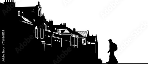 urban wanderers solitary path through timeless city streets at dawn