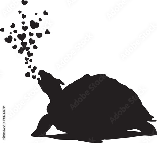  Dragon turtle breathing tiny hearts pure white background.