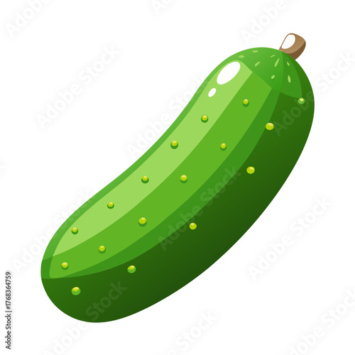a fresh green cucumber with a glossy, smooth surface, no background vector file.