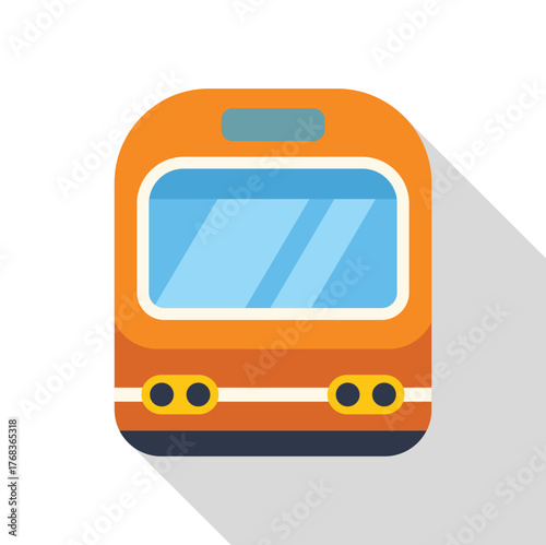 Orange train wagon arriving at the station, featuring a large window and prominent headlights, ideal for transportation and travel projects
