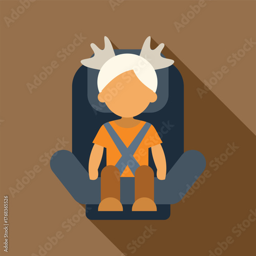 Baby wearing antlers is safely secured in a car seat, promoting child passenger safety and proper car seat usage