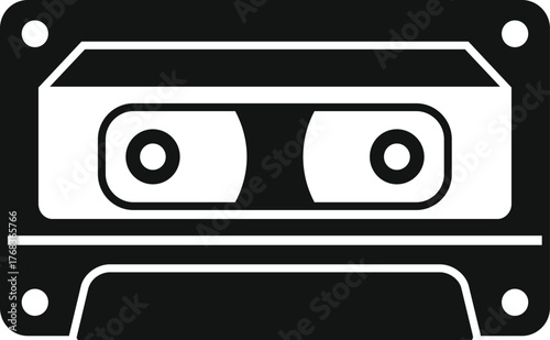 Classic audio cassette tape icon symbolizes vintage music, analog sound recording, and nostalgic entertainment
