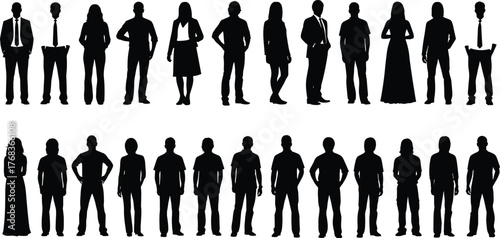 Formal and casual human silhouettes, fashion comparison, dress code diversity, professional and relaxed styles, vector illustration for workplace, lifestyle, and culture themes