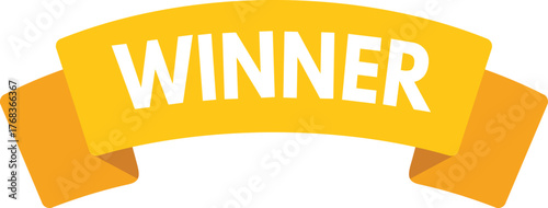 Golden ribbon banner with winner message celebrating achievement and triumph