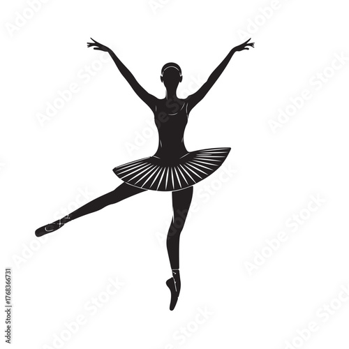 Dancing Ballerina ? Black & White Illustration Ballet Dance Pose ? Clean Vector Silhouette (1).eps