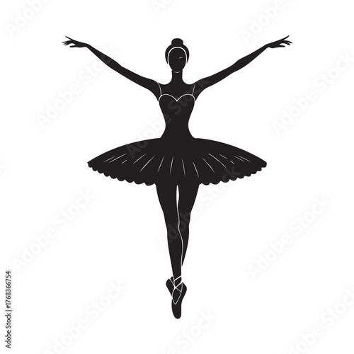 Dancing Ballerina ? Black & White Illustration Ballet Dance Pose ? Clean Vector Silhouette (3).eps