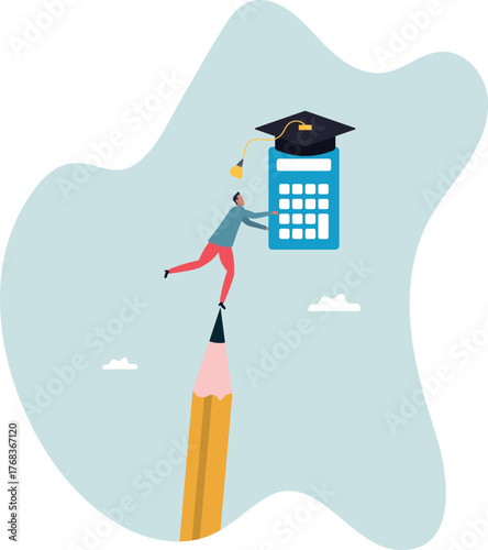 Student loan calculation, education budget allocation, university expense and debt pay off or scholarship payment.about a man and his life.