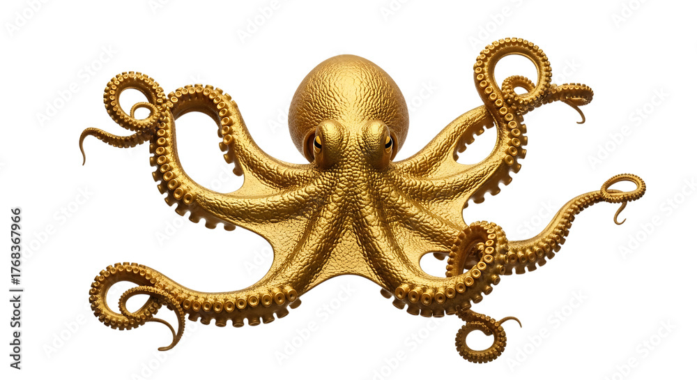 Obraz premium Golden octopus sculpture isolated on transparent background