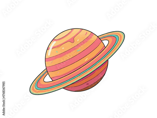  Vactor image Donut planet with frosting rings pure white background.