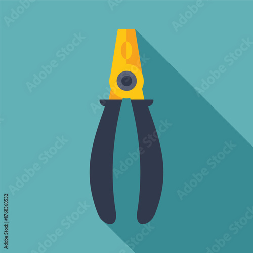 Minimalist vector illustration of pliers on a turquoise background with a long shadow, representing construction, diy, and hardware tools