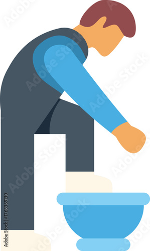 Plumber working, installing a new toilet bowl during a bathroom renovation, home improvement project