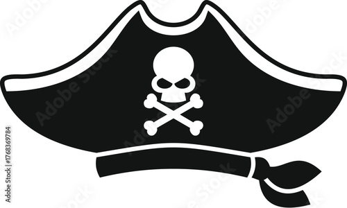 Classic black pirate hat with skull and crossbones, symbolizing power, danger, and adventure on the high seas
