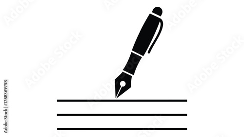 Black fountain pen writing on ruled paper, on