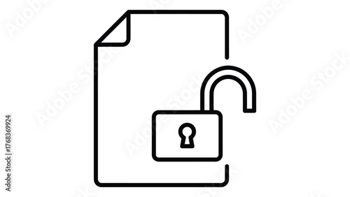 Open padlock symbol on a document icon, representing data access or security unlocked